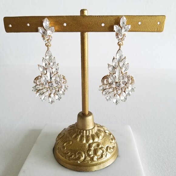 Brand New Large Crystal Chandelier Earrings, Gold or Silver Options - Picture 1 of 16